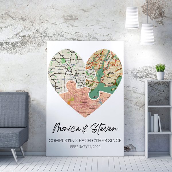 Personalized Heart Map Print On Wall Art, Valentines Day Gift Framed Prints, Canvas Paintings - Image 2