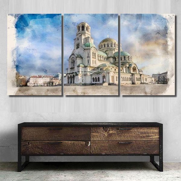 Alexander Nevsky Cathedral Sofia Bulgaria Watercolor Christian Premium Multi Canvas Prints, Multi Piece Panel Canvas Luxury Gallery Wall Fine Art Print - Image 6