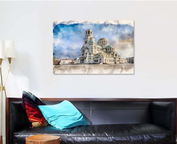 Alexander Nevsky Cathedral Sofia Bulgaria Watercolor Christian Premium Multi Canvas Prints, Multi Piece Panel Canvas Luxury Gallery Wall Fine Art Print - Image 4