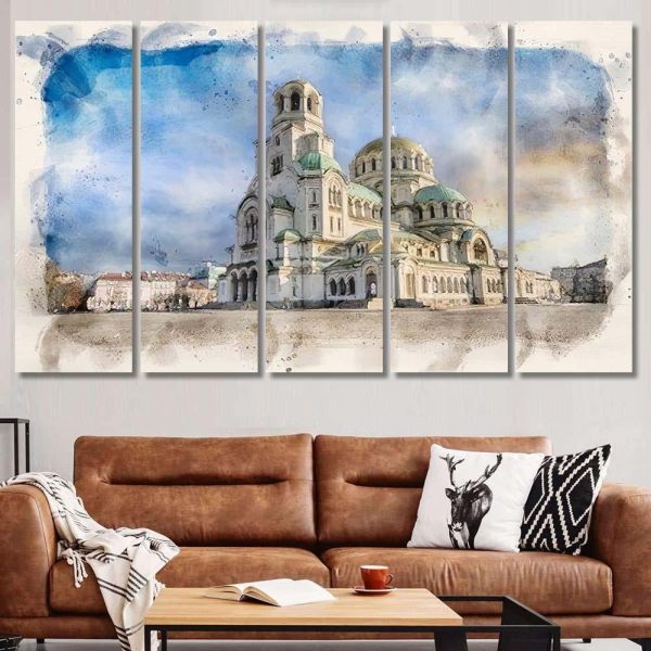 Alexander Nevsky Cathedral Sofia Bulgaria Watercolor Christian Premium Multi Canvas Prints, Multi Piece Panel Canvas Luxury Gallery Wall Fine Art Print - Image 8