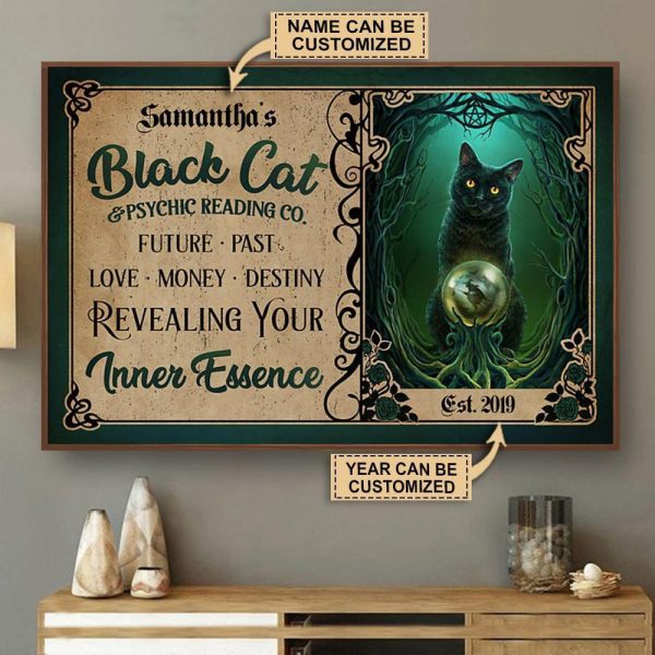 here Gifts Personalized Black Cat Psychic Reading Company Canvas Home Decor - Image 2