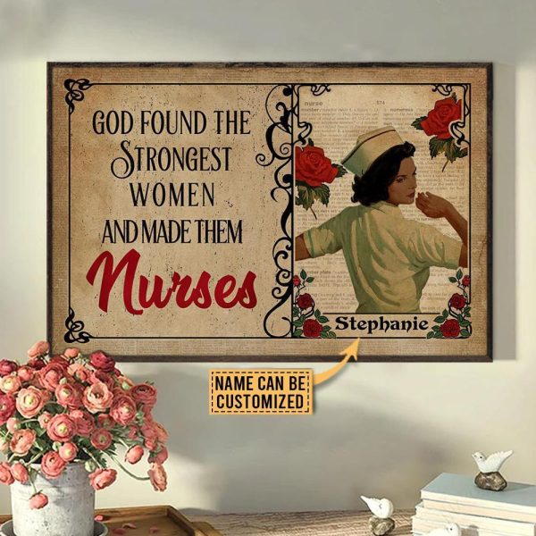 here Gifts Personalized Nurse The Strongest Women Black Canvas Home Decor - Image 2