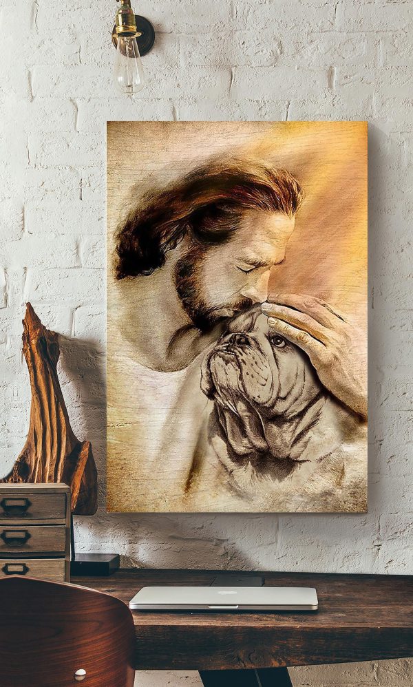 Jesus Hug Bull Dog God For Gift For Christian Canvas Gallery Painting Wrapped Canvas Framed Prints, Canvas Paintings - Image 2