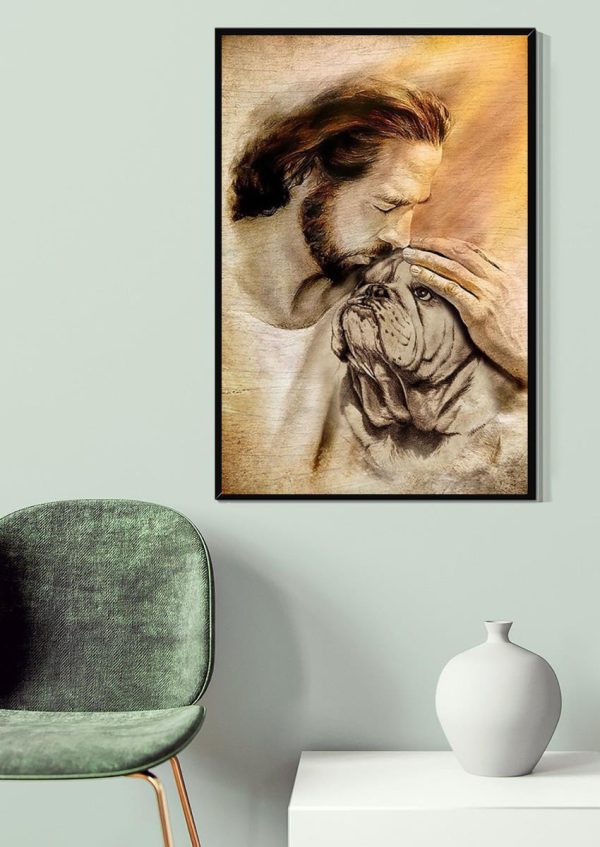 Jesus Hug Bull Dog God For Gift For Christian Canvas Gallery Painting Wrapped Canvas Framed Prints, Canvas Paintings - Image 4