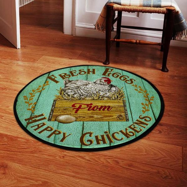 Fresh Eggs From Happy Chickens Living Room Round Mat Circle Rug - Image 2