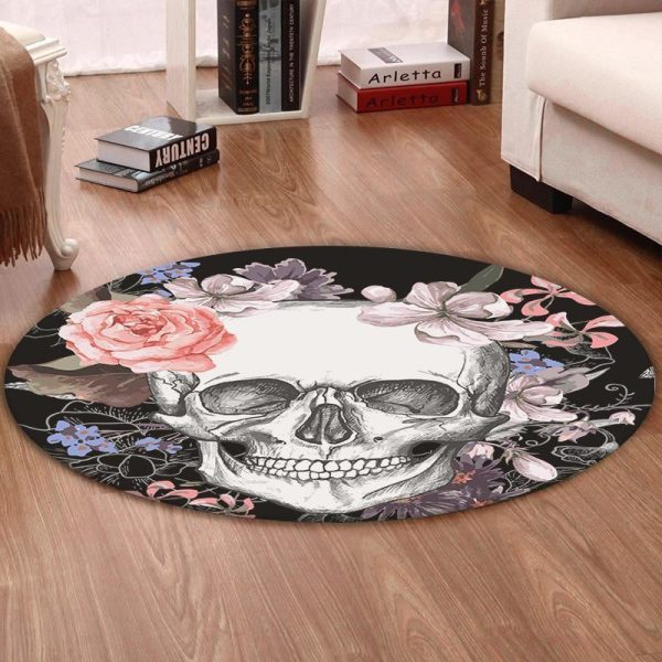 Skull Round Mat Skull Round Floor Mat Room Rugs Carpet Outdoor Rug Washable Rugs - Image 2