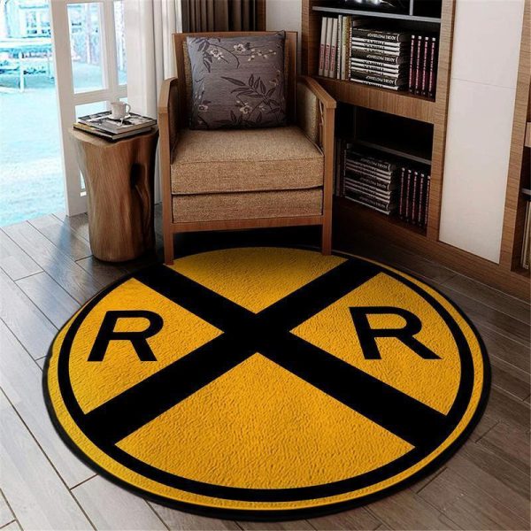 Railway Living Room Round Mat Circle Rug Railway Crossing - Image 2