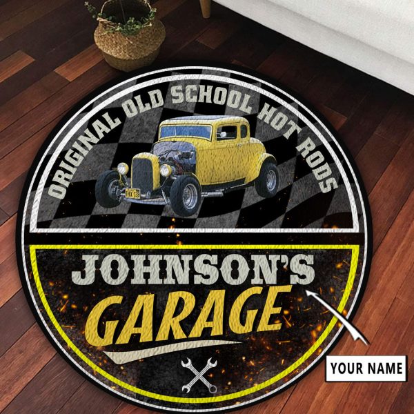 Personalized Hot Rod Garage Round Rug, Carpet 10316 - Image 2