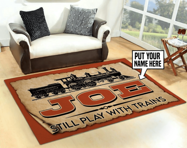 Personalized Still Plays With Trains Area Rug Carpet - Image 3