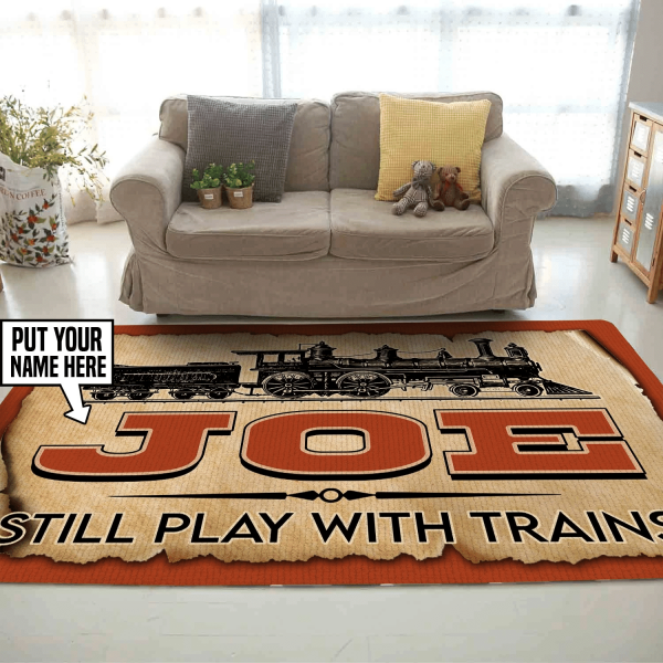 Personalized Still Plays With Trains Area Rug Carpet - Image 2