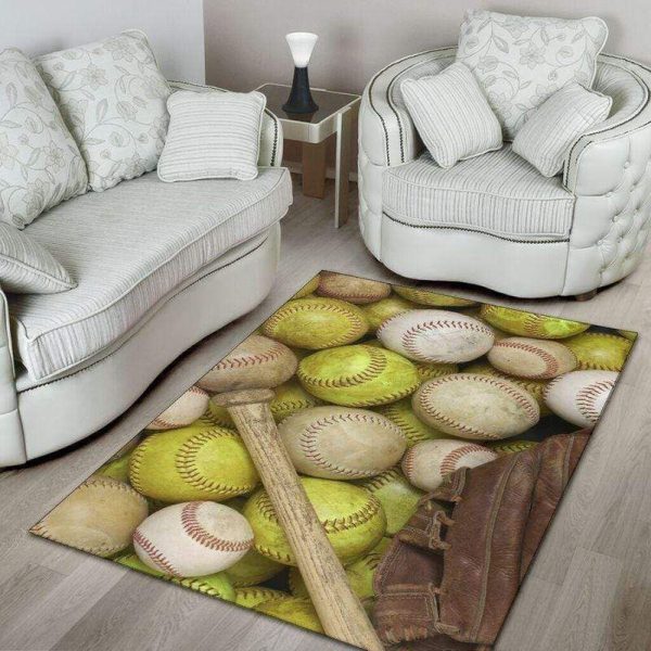 Vintage Softball And Baseball Ball Rectangle Rug Carpet Washable Rugs - Image 2