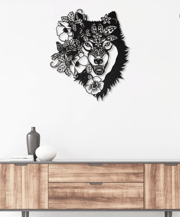 Howling Wolf Floral Metal House Sign - Image 2