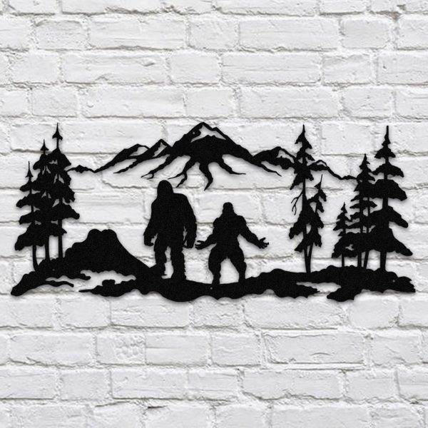 Two Bigfoots Mountain Metal Sign, Man Cave Decoration Laser Cut Metal - Image 3