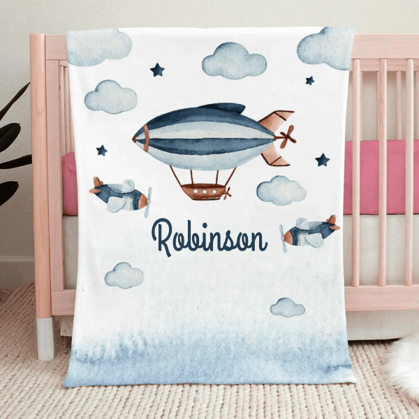 Personalized Baby Blankets with name Airplane baby blankets White colo - Image 5