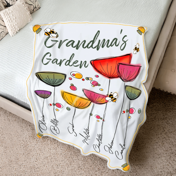 Personalized Grandma Fleece Blanket, Grandma's Garden Blanket, Custom - Image 2