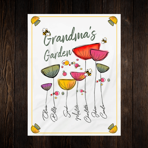 Personalized Grandma Fleece Blanket, Grandma's Garden Blanket, Custom - Image 3