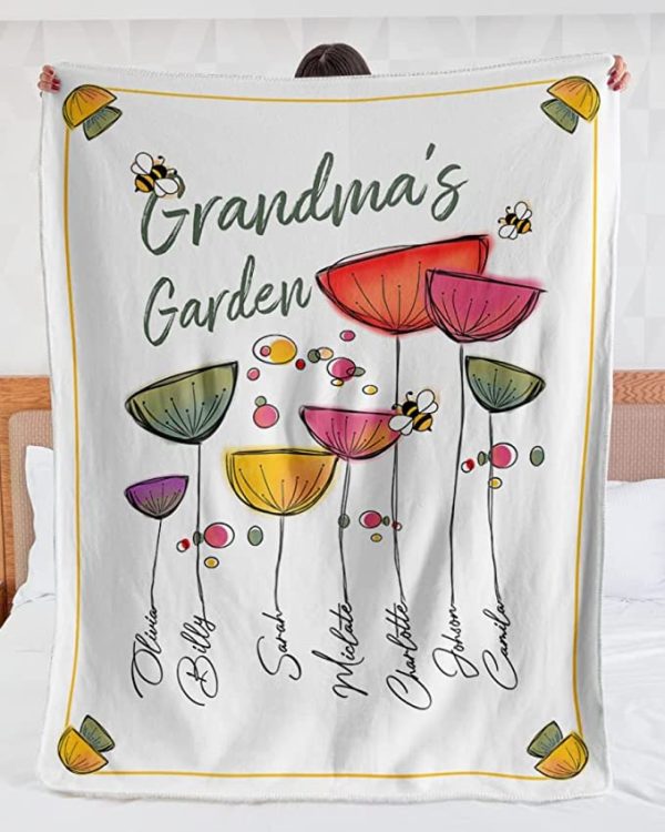 Personalized Grandma Fleece Blanket, Grandma's Garden Blanket, Custom - Image 4