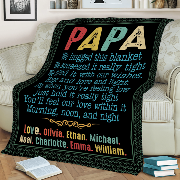 Papa Blanket With Grandkids Names, Papa Black Sherpa Blanket, Papa Bla - Image 2