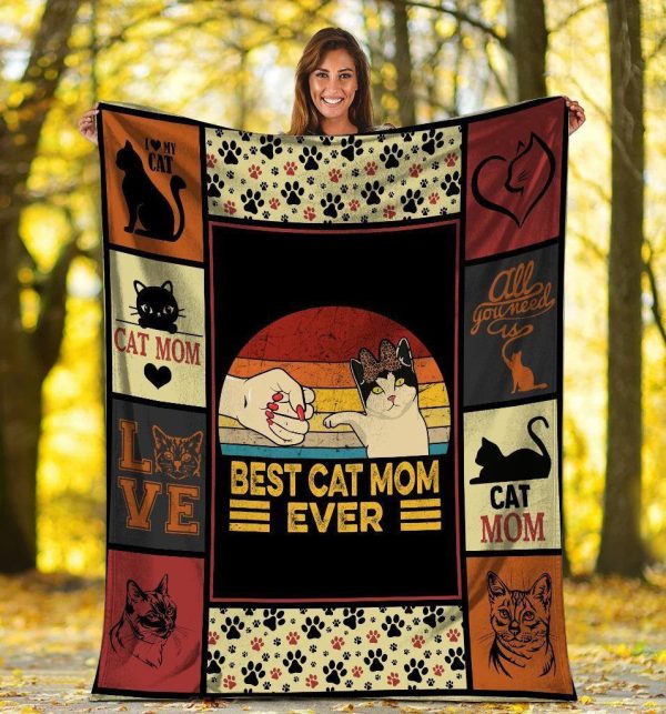 Best Cat Mom Ever Bump Fit Cat Lover Printed Fleece Blanket - Image 2