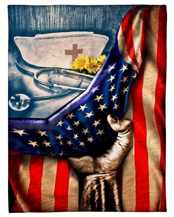 Nurse Hat American's Flags Fleece Blanket - Image 2