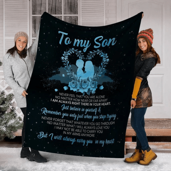 To My Son Heart Wreath Flower I'll Always Carry You Fleece Blanket - Image 2