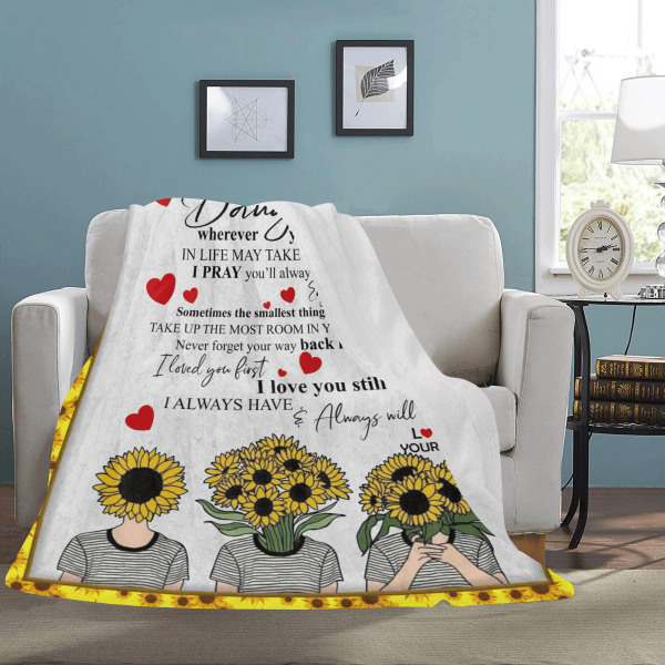 My Beautiful Daughter Wherever Your Journey Sunflower Fleece Blanket - Image 3