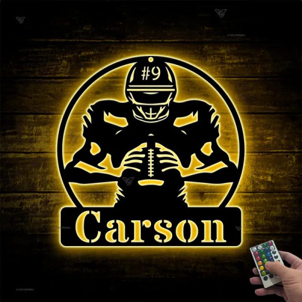 Personalized American Football Metal Name Sign Led Lights, Custom Us F - Image 2