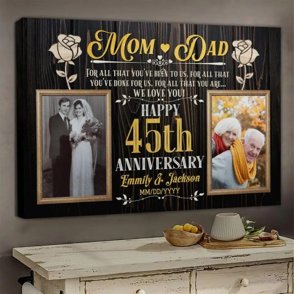 Personalized Photo Canvas Prints, Gifts For Couples, Wedding Anniversary, Gift For Couples, Mom And Dad Happy 45th Anniversary Dem Canvas - Image 2