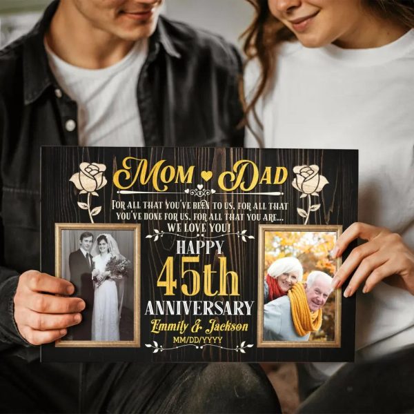 Personalized Photo Canvas Prints, Gifts For Couples, Wedding Anniversary, Gift For Couples, Mom And Dad Happy 45th Anniversary Dem Canvas - Image 3