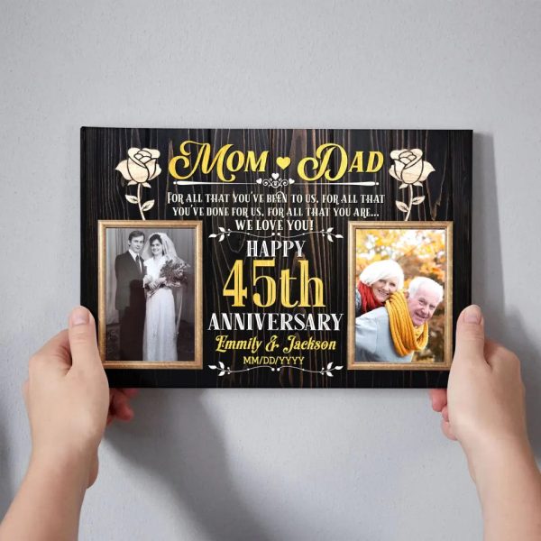 Personalized Photo Canvas Prints, Gifts For Couples, Wedding Anniversary, Gift For Couples, Mom And Dad Happy 45th Anniversary Dem Canvas - Image 5