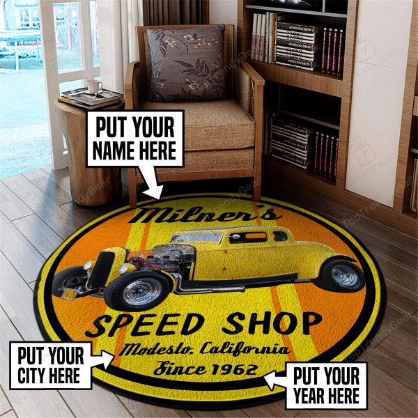 Milner's Speed Shop American Graffiti [Personalized] Living Room Round Mat Circle Rug - Image 3