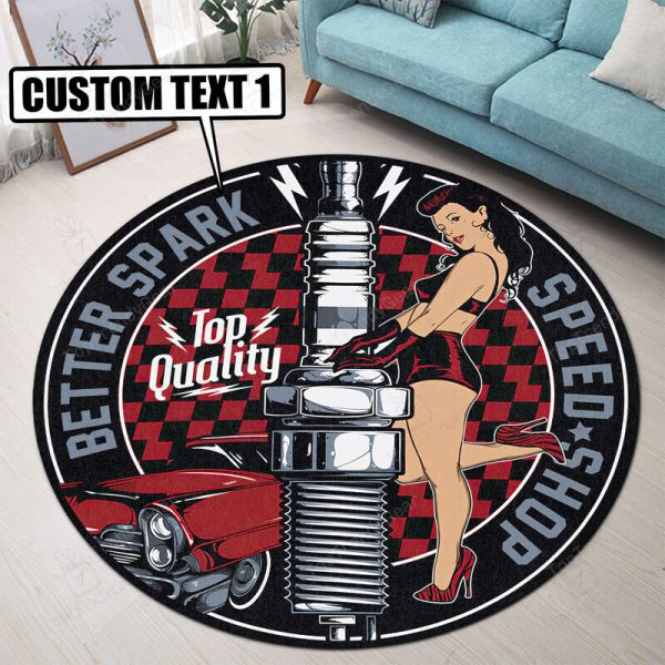 Personalized Speed Shop Garage Decor, Home Bar Decor Hot Rod Round Mat - Image 2