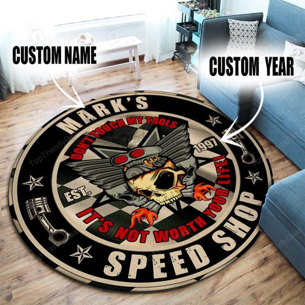 Personalized Speed Shop Garage Decor, Home Bar Decor Hot Rod Round Mat - Image 4