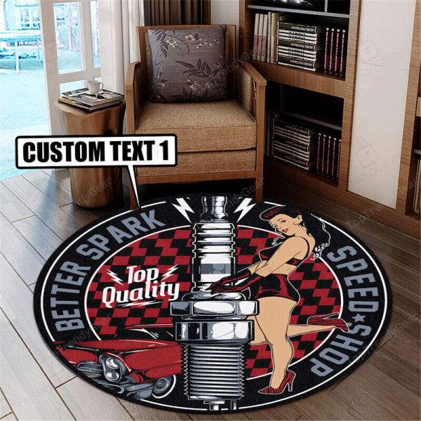 Personalized Speed Shop Garage Decor, Home Bar Decor Hot Rod Round Mat - Image 5