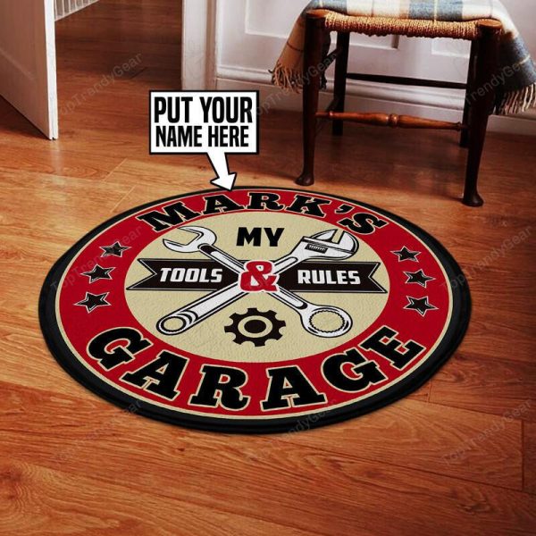 Personalized Garage My Tools My Rules Round Mat Round Floor Mat Room Rugs Carpet Outdoor Rug Washable Rugs - Image 2