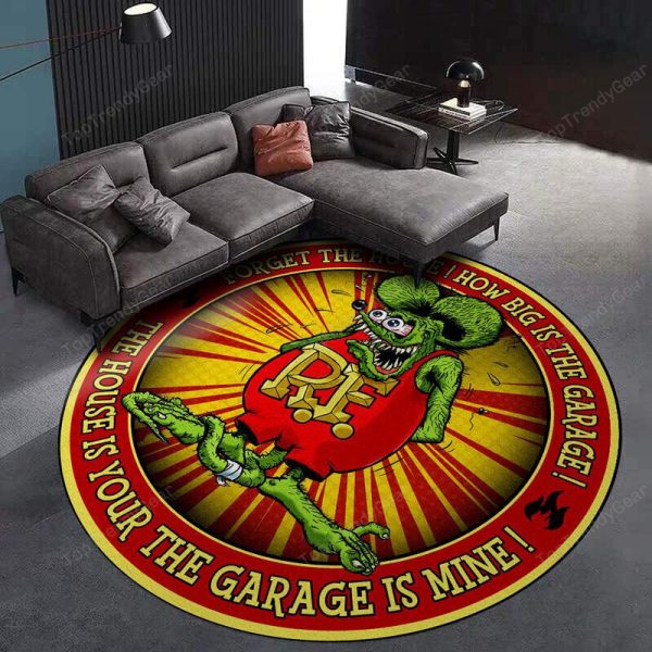 Rat Fink Hot Rod Garage Round Mat Round Floor Mat Room Rugs Carpet Outdoor Rug Washable Rugs - Image 3