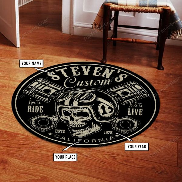 Personalized Mechanic Custom Motorcycle Round Rug, Carpet 10398 - Image 2