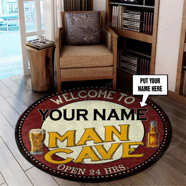 Personalized Man Cave Welcome Round Rug, Carpet 06922 - Image 2