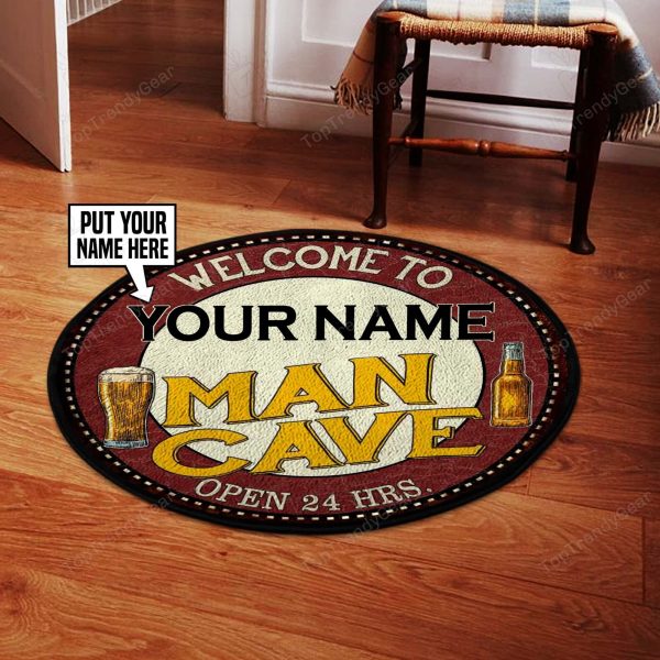 Personalized Man Cave Welcome Round Rug, Carpet 06922 - Image 4